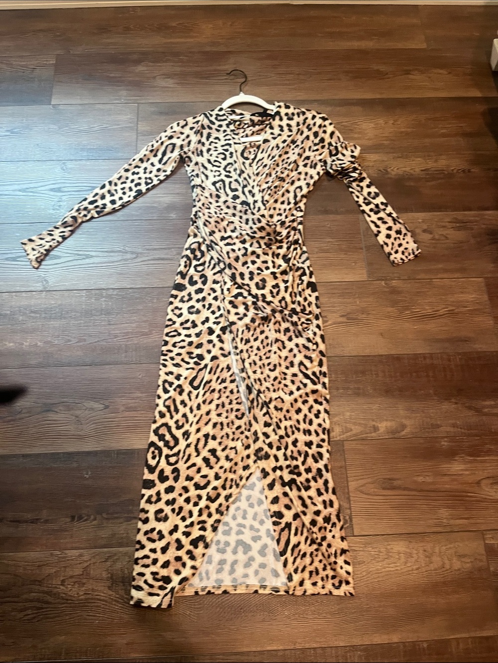 Rachel Long Sleeve Leopard Print Maxi Dress in Tan and Black